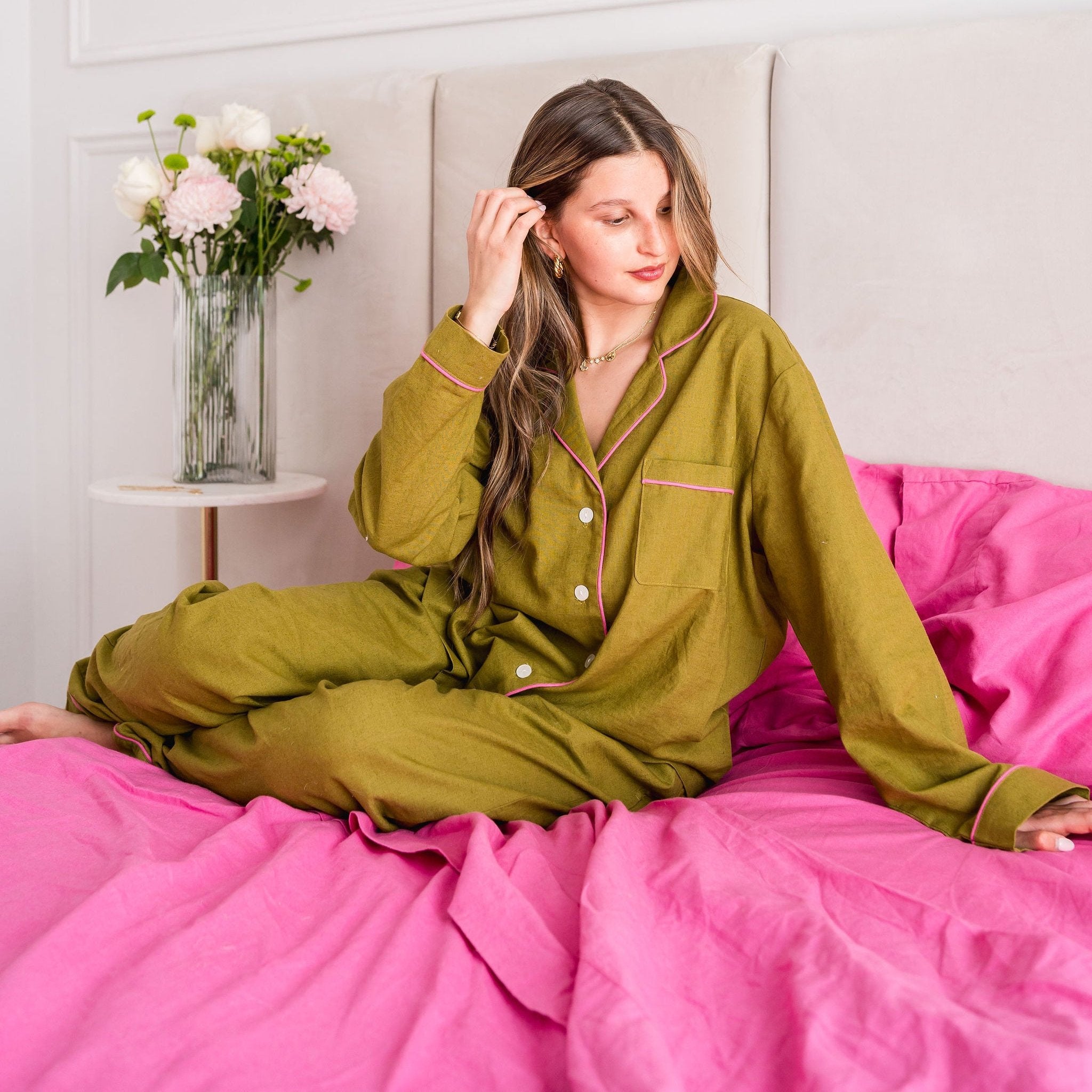 Ensemble de pyjama 2 pièces en mélange lin et coton